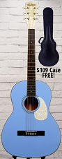Astrea AS410 Parlor Guitar Free Case! Solid Canadian Sitka Spruce Top, Mother of Pearl Binding - Two Tone Blue