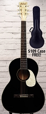 Astrea AS410 Parlor Guitar Free Case! Solid Canadian Sitka Spruce Top, Mother of Pearl Binding - Black
