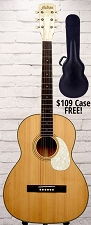 Astrea AS410 Parlor Guitar - FREE CASE! Solid Canadian Sitka Spruce Top, Mother of Pearl Binding - Natural