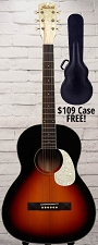 Astrea AS410 Parlor Guitar Free Case! Solid Canadian Sitka Spruce Top, Mother of Pearl Binding - Sunburst