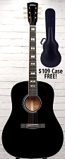 Astrea AS510 Jumbo Dreadnaught Guitar Free Case! Solid Sitka Spruce Top, Mahogany Back and Sides - Black