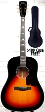 Astrea AS510 Jumbo Dreadnaught Guitar Free Case! Solid Sitka Spruce Top, Mahogany Back and Sides - Sunburst