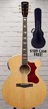 Astrea AS580SCE Jumbo Cutaway Electric Flamed Maple Free Case! Solid Canadian Sitka Spruce Top - Natural 
