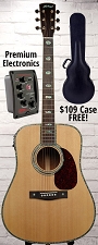 Astrea AS810E Electric Solid Woods Dreadnaught Guitar Free Case! Sitka Spruce Top, Abalone Inlays - Natural