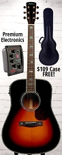 Astrea AS810E Electric Solid Woods Dreadnaught Guitar Free Case! Sitka Spruce Top, Abalone Inlays - Sunburst 