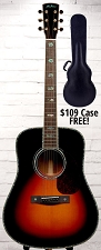 Astrea AS810 All Solid Woods Dreadnaught Guitar Free Case! Sitka Spruce Top, Abalone Inlays - Sunburst