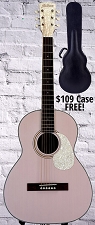 Astrea AS410 Parlor Guitar Free Case! Solid Canadian Sitka Spruce Top, Mother of Pearl Binding - Mary Kaye White