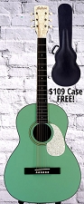 Astrea AS410 Parlor Guitar Free Case!  Solid Canadian Sitka Spruce Top, Mother of Pearl Binding - Surf Green